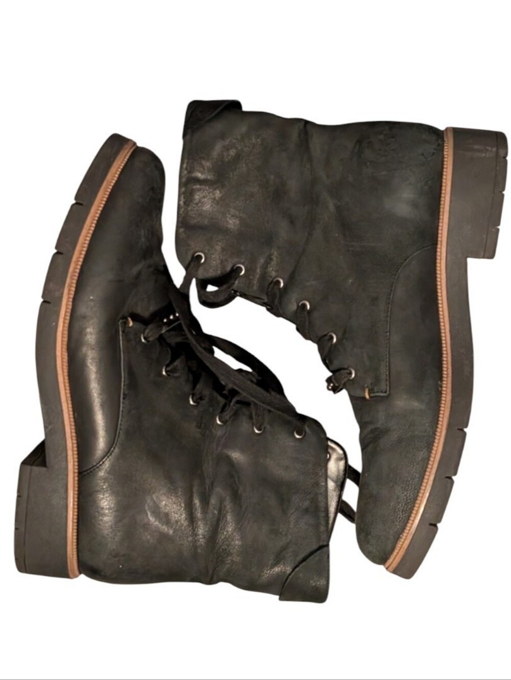 Dr. Scholl's Guild Black Leather Combat Boots Lug Sole Lace Up Bootie Women's 10